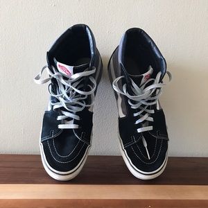 vans blue + navy high-top skateboard sneakers